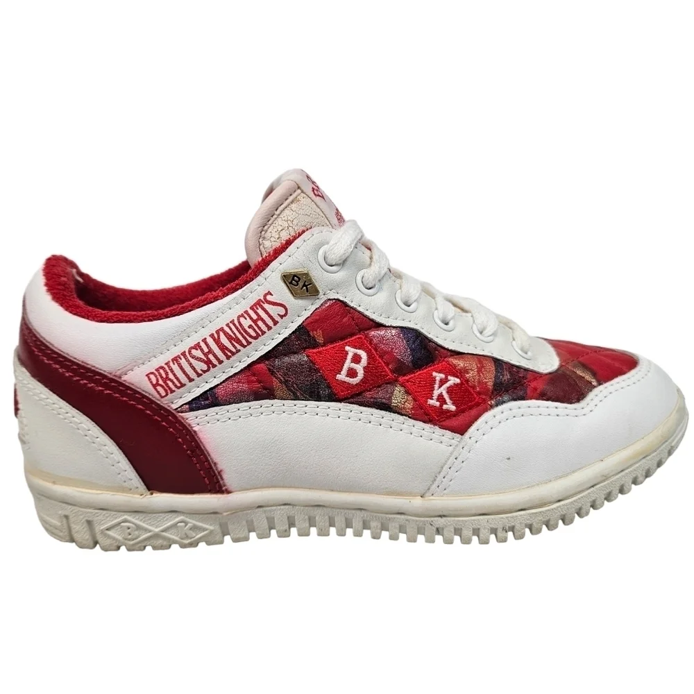 Vintage 80s British Knights Red & White Quilted Leather Sneakers 6.5 Women's‎